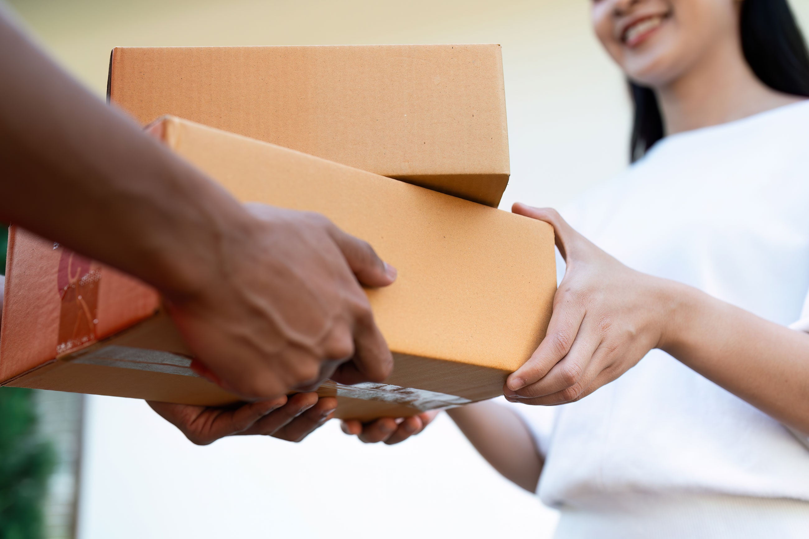Person receiving a package from another person