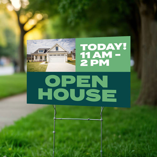 12x18 Open House yard sign on lawn by Cleveland Yard Signs